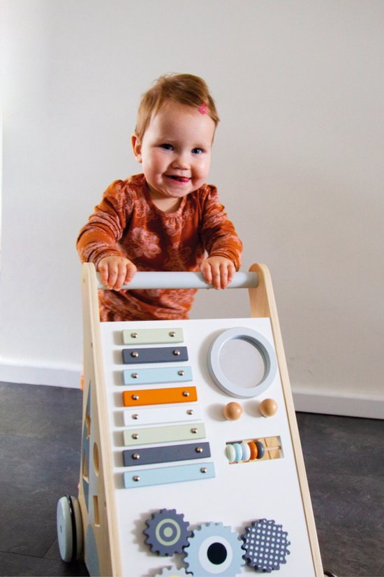 Tryco Loopwagen - Houten Activiteiten Loopwagentje - Wit/Naturel van Tryco — afbeelding 3