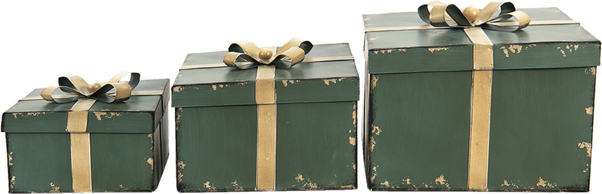Clayre & Eef Opbergdoos Groen Goudkleurig Ijzer Vierkant Opbergbox