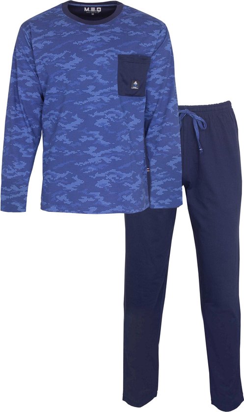 M.E.Q. - Heren Pyjama - 100% Katoen - Blauw - Maat XL