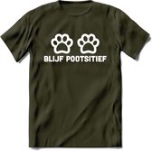 Blijf Poetsitief - Katten T-Shirt Kleding Cadeau | Dames - Heren - Unisex | Kat / Dieren shirt | Grappig Verjaardag kado | Tshirt Met Print | - Leger Groen - XL