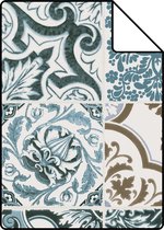 Proefstaal ESTAhome behangpapier tegelmotief blauw en beige - 139290 - 26,5 x 21 cm