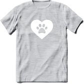 Cat Love Paw - Katten T-Shirt Kleding Cadeau | Dames - Heren - Unisex | Kat / Dieren shirt | Grappig Verjaardag kado | Tshirt Met Print | - Licht Grijs - Gemaleerd - S