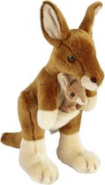 Pluche bruine kangoeroe met baby knuffel 28 cm - Kangoeroe met jong buideldieren knuffels - Speelgoed voor kinderen