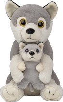 Pluche familie Wolven knuffels van 22 cm - Dieren speelgoed knuffels cadeau - Moeder en jong knuffeldieren