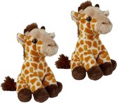 2x stuks pluche gevlekte giraffe knuffel 15 cm - Giraffen safaridieren knuffels - Speelgoed knuffeldieren/knuffelbeest