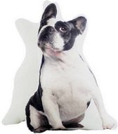 kussen 3D French Bulldog 39 x 58 cm suÃ¨de wit/zwart