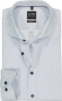OLYMP Level 5 body fit overhemd - mouwlengte 7 - wit met licht- en donkerblauw dessin - Strijkvriendelijk - Boordmaat: 39