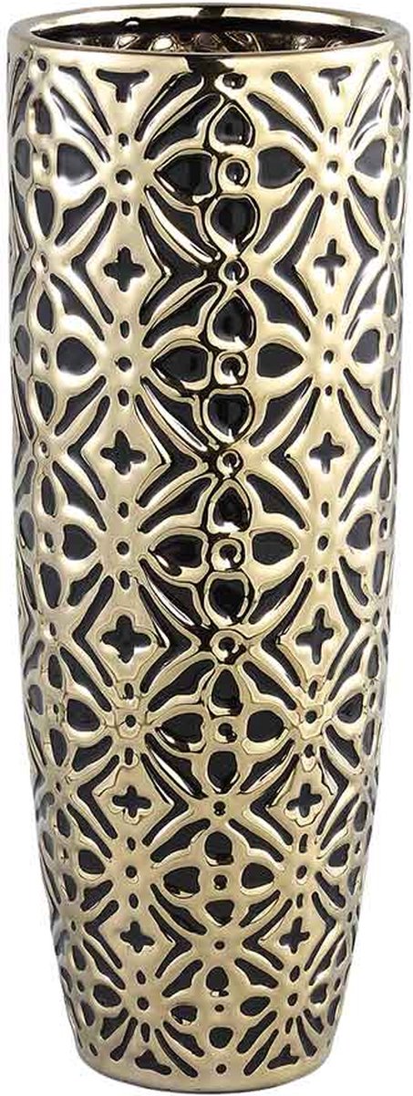 PTMD Vianne Ronde Bloempot - H45 x Ø17 cm - Keramiek - Goud/zwart