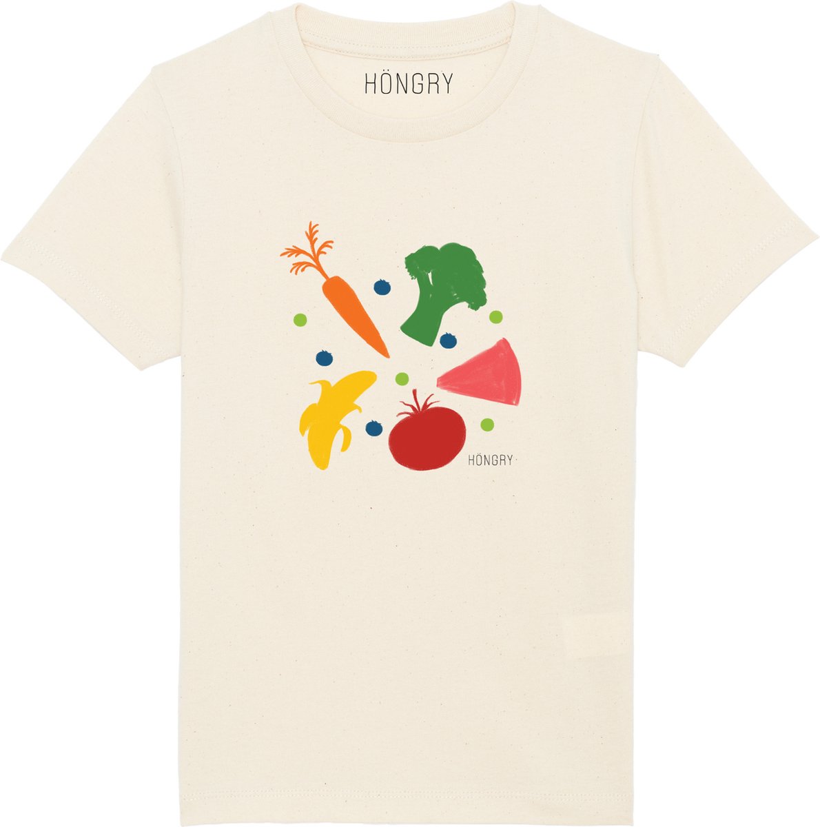 HÖNGRY Regenboog Groenten Fruit - T-shirt - 7-8 jaar - Biokatoen
