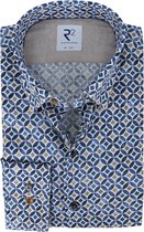 R2 Amsterdam - Overhemd Cirkel Patroon Blauw - 45 - Heren - Tailored-fit