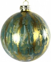 kerstbal Sicco 8 cm glas goud/turquoise