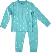 Little Label Pyjama Jongens Maat 122-128 - blauw, aqua - Zachte BIO Katoen - 2-delige pyama jongens - Dierenprint