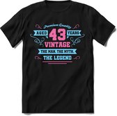 43 Jaar Legend - Feest kado T-Shirt Heren / Dames - Licht Blauw / Licht Roze - Perfect Verjaardag Cadeau Shirt - grappige Spreuken, Zinnen en Teksten. Maat XL