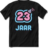 23 Jaar Feest kado T-Shirt Heren / Dames - Perfect Verjaardag Cadeau Shirt - Licht Blauw / Licht Roze - Maat XL