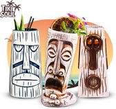 tiki mugs - tiki bar set met cocktail kaart - hawaii decoratie bekers mug glazen boek
