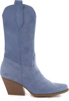 WELOVESHOES® Dames Cowboylaarzen met Hak  - Suedine - Blauw - Maat 41