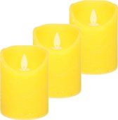 3x Gele LED kaarsen / stompkaarsen 12,5 cm - Luxe kaarsen op batterijen met bewegende vlam