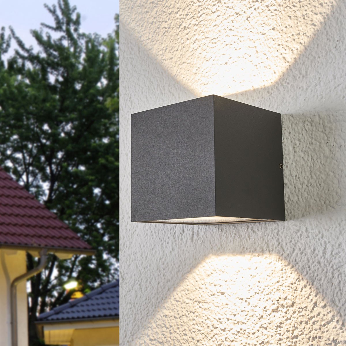 Lucande - LED wandlamp buiten - 2 lichts - drukgegoten aluminium - H: 10 cm - donkergrijs - Inclusief lichtbronnen