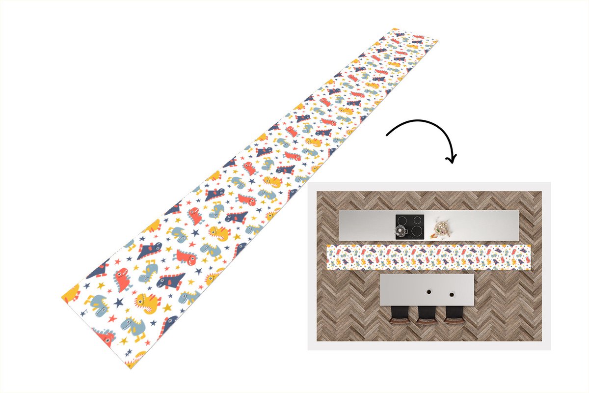KitchenYeah Keukenloper - Keukenmat - Patronen - Dino - Sterren - 480x60 cm - Keuken vloerkleed Multicolor