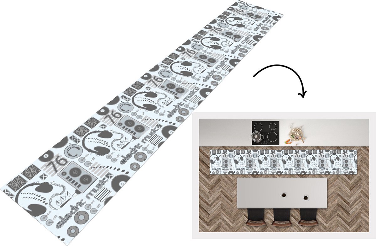KitchenYeah Keukenloper - Keukenmat - DJ - Koptelefoon - Vintage - Tekening - Design - Keuken vloerkleed Multicolor