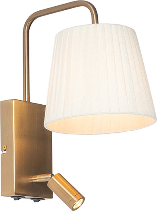 QAZQA renier - Moderne LED Wandlamp voor binnen - 1 lichts - D 24.6 cm - Brons - Kantoor / Werkkamer,Slaapkamer