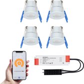 4x Milano RVS Smart LED Inbouwspots complete set - Wifi & Bluetooth - 12V - 3 Watt - 2700K warm wit  - Veranda verlichting - Voor binnen en buiten