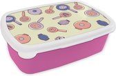 Broodtrommel Roze - Lunchbox - Brooddoos - Pan - Jaren 50 - Patroon - 18x12x6 cm - Kinderen - Meisje