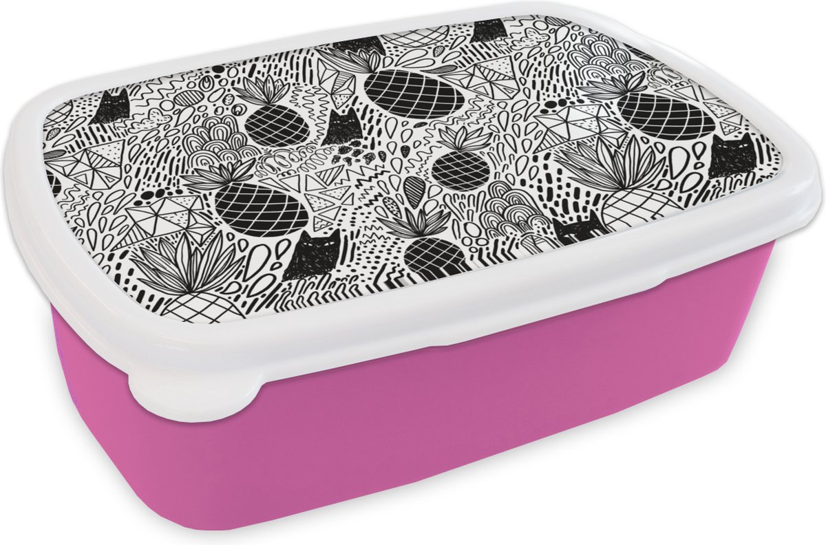 Broodtrommel Roze - Lunchbox - Brooddoos - Patronen - Jungle - Fruit - 18x12x6 cm - Kinderen - Meisje