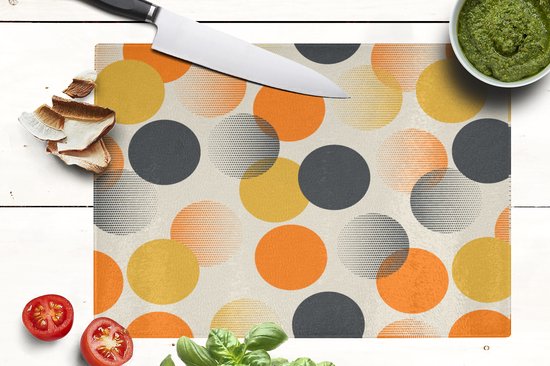 Glazen Snijplank - 39x28 - Polkadot - Design - Retro - Oranje - Snijplanken Glas