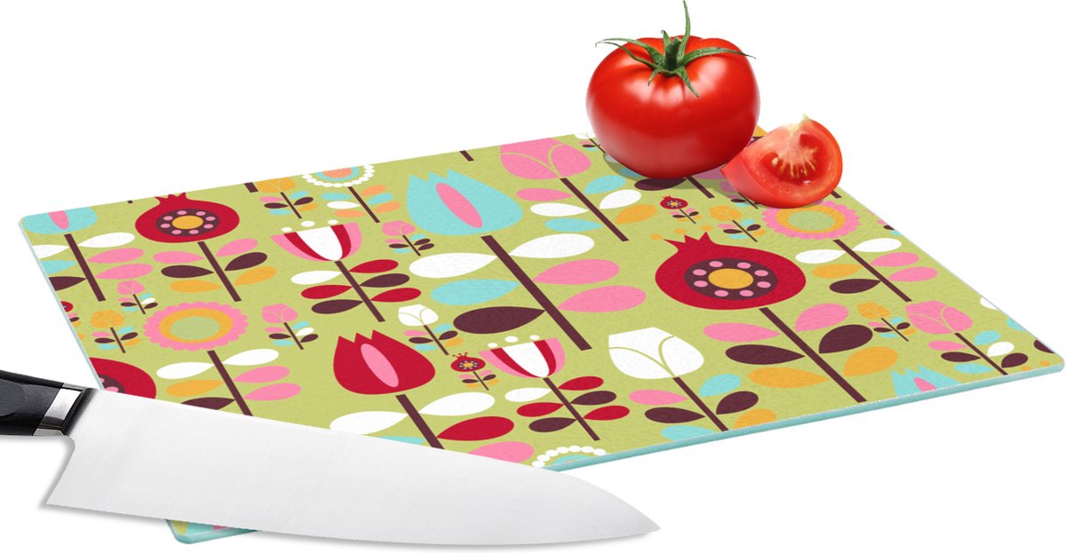 Glazen Snijplank - 28x20 - Patronen - Bloemen - Kleuren - Snijplanken Glas