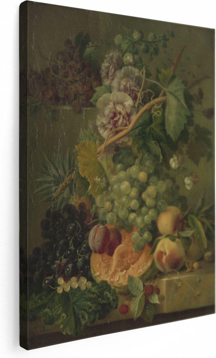 Artaza Canvas Schilderij Stilleven van Bloemen en Vruchten - Albertus Jonas Brandt - 60x80 - Kunst - Canvas Print - Muurdecoratie