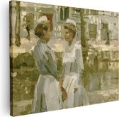 Artaza Canvas Schilderij Amsterdamse Dienstmeisjes op de Leidsegracht - Isaac Israels - 80x60 - Kunst - Canvas Print - Muurdecoratie