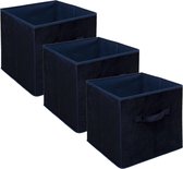 Set van 3x stuks opbergmand/kastmand 29 liter donkerblauw polyester 31 x 31 x 31 cm - Opbergboxen - Vakkenkast manden