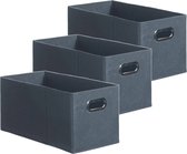 Set van 3x stuks opbergmand/kastmand 7 liter grijsblauw linnen 31 x 15 x 15 cm - Opbergboxen - Vakkenkast manden