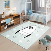 Tapiso Baby Vloerkleed Blauw Wit Heelal Modern Kinderkamer Tapijt Maat- 120x170