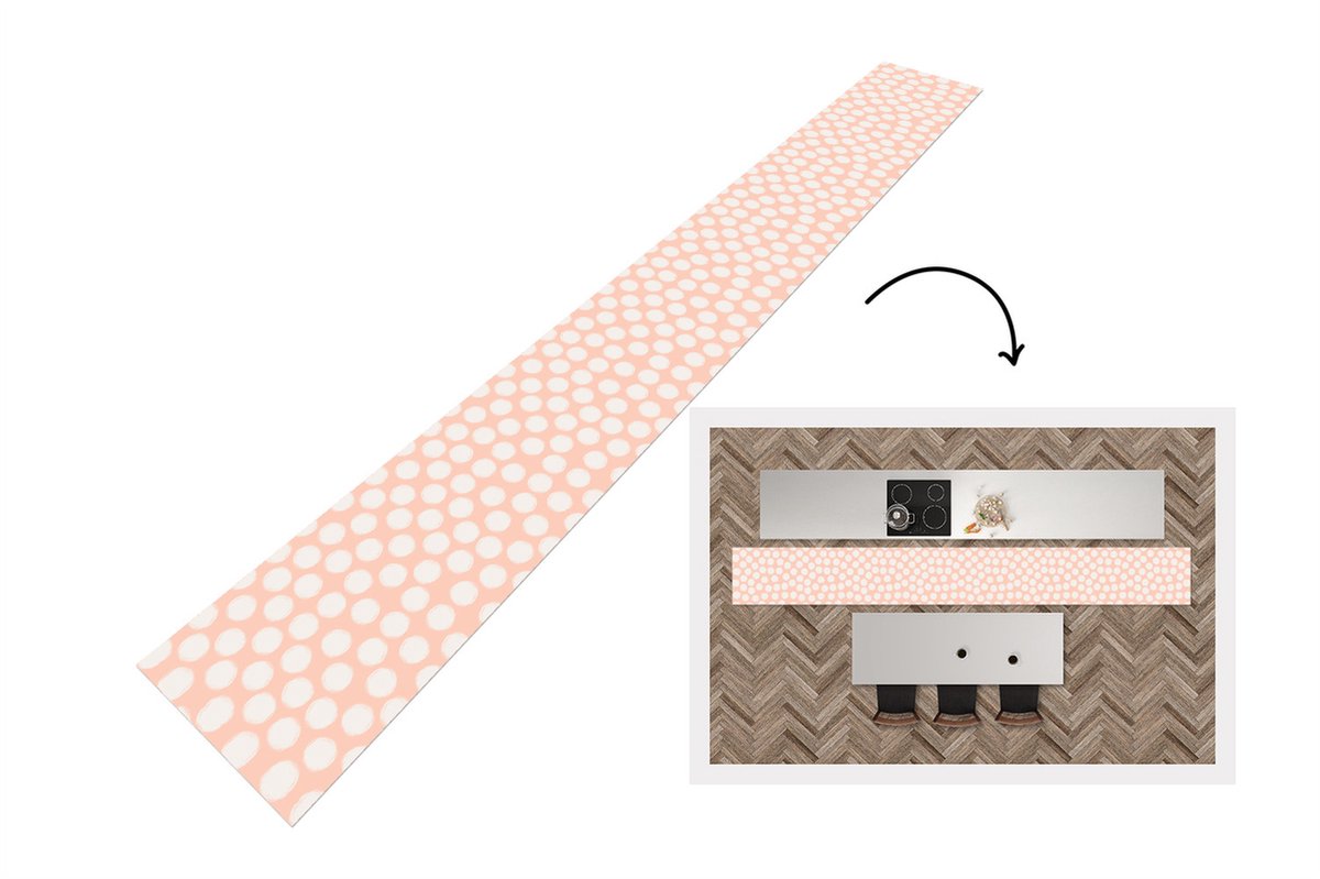 Keukenloper - Keukenmat - Stippen - Roze - Patroon - 400x50 cm - Keuken vloerkleed