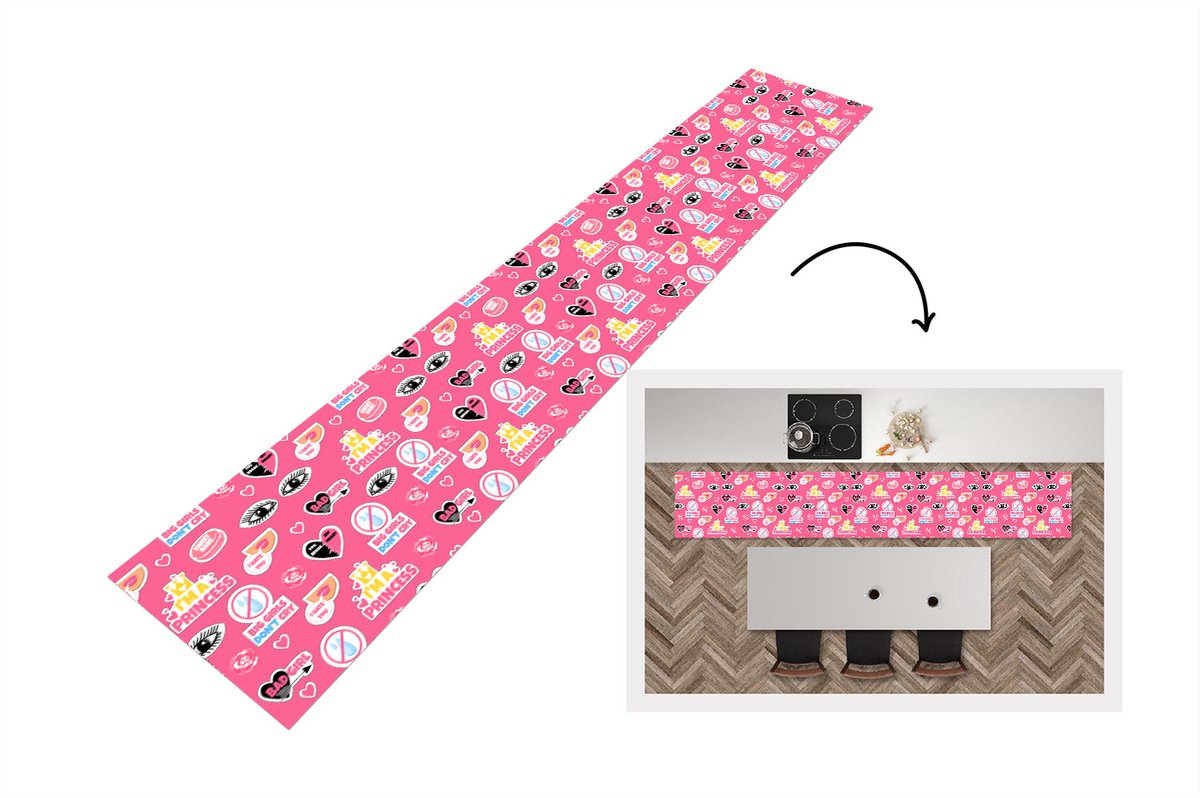 Keukenloper - Keukenmat - Meisjes - Roze - Prinses - Patroon - 360x60 cm - Keuken vloerkle