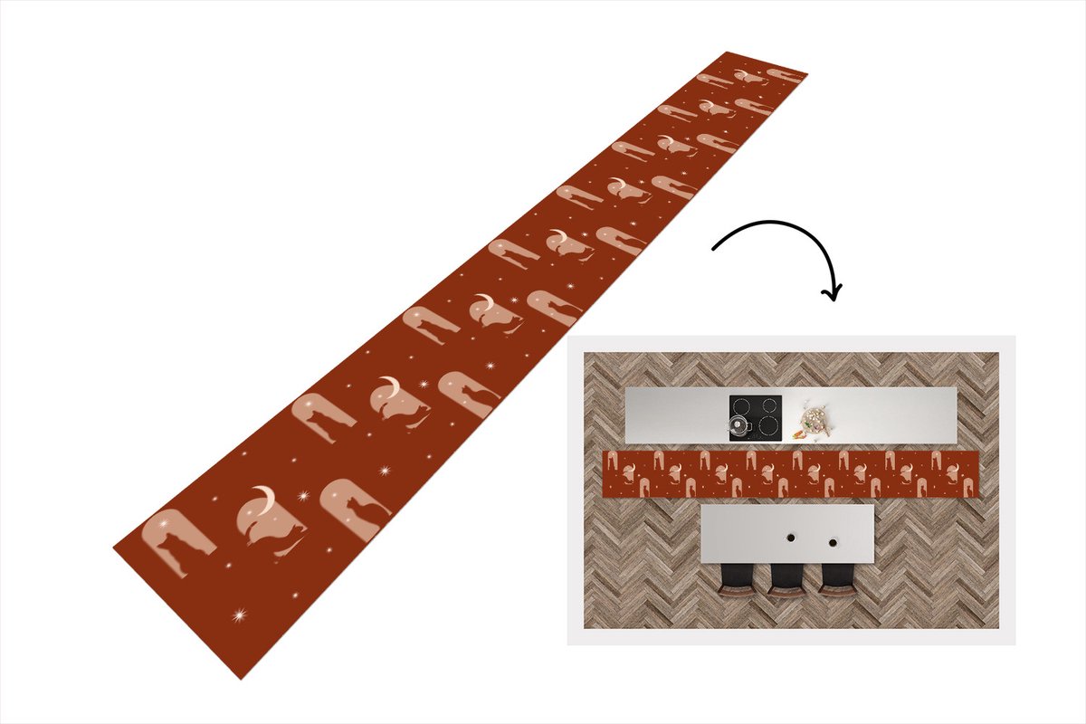 KitchenYeah Keukenloper - Keukenmat - Sterren - Kat - Design - 400x50 cm - Keuken vloerkleed Multicolor