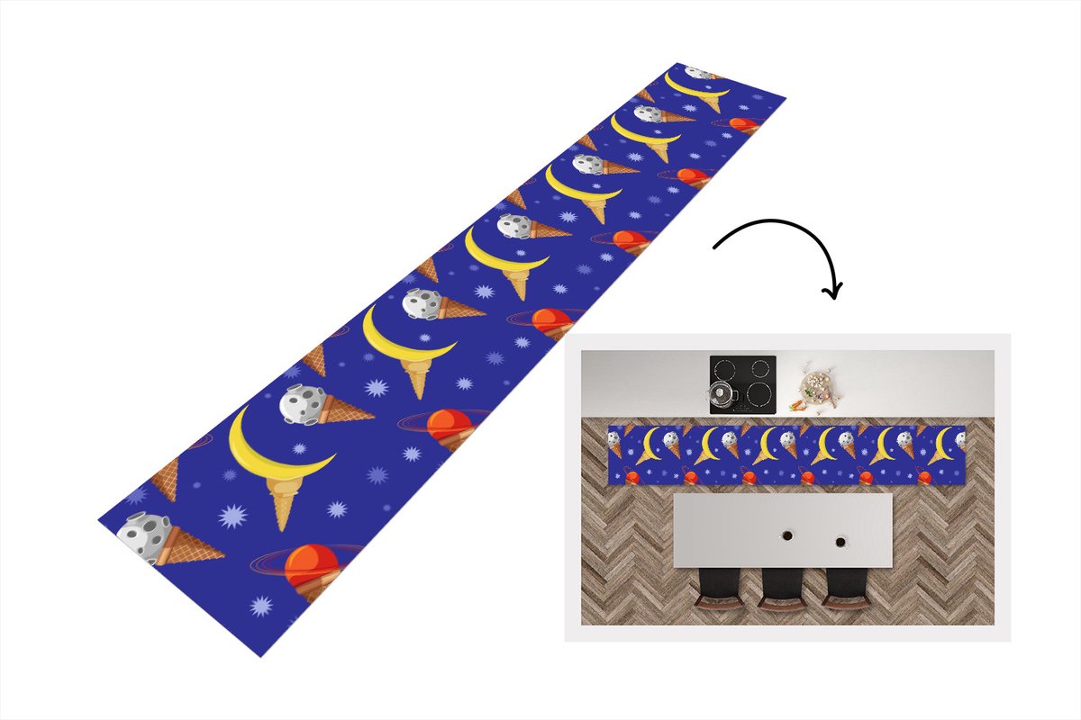 KitchenYeah Keukenloper - Keukenmat - Planeten - IJshoorntjes - Patronen - 360x60 cm - Keuken vloerkleed Multicolor