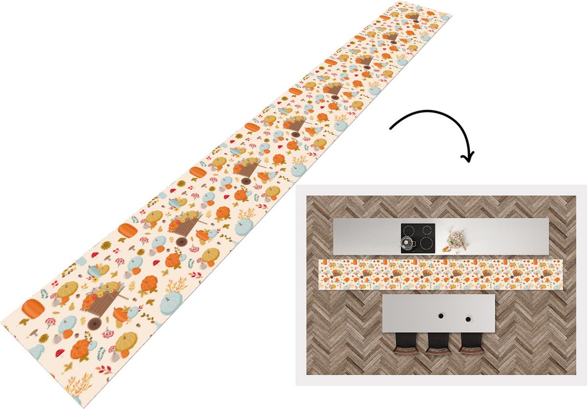 KitchenYeah Keukenloper - Keukenmat - Pompoen - Paddelstoelen - Bloemen - Patronen - Keuken vloerkleed multicolor, foto 3