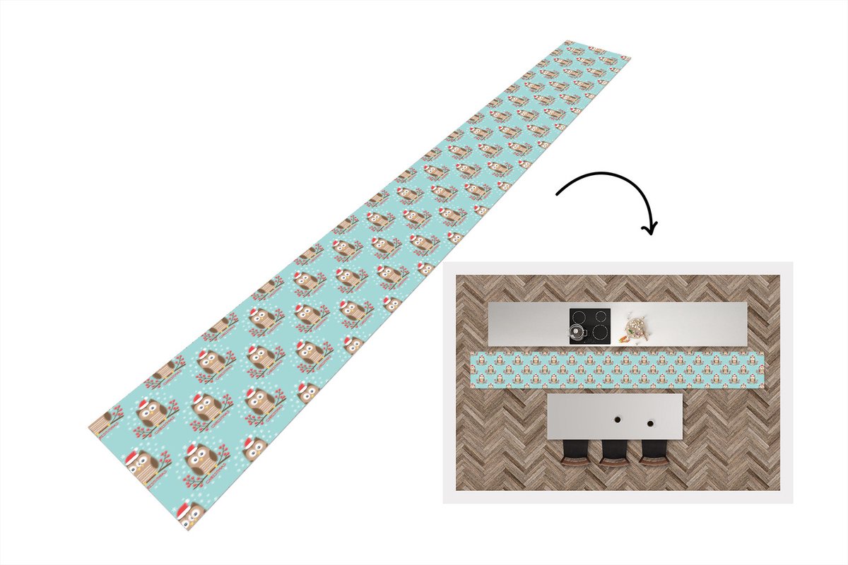 KitchenYeah Keukenloper - Keukenmat - Patronen - Uil - Kerst - 400x50 cm - Keuken vloerkleed Multicolor