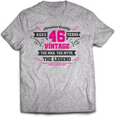 46 Jaar Legend - Feest kado T-Shirt Heren / Dames - Antraciet Grijs / Roze - Perfect Verjaardag Cadeau Shirt - grappige Spreuken, Zinnen en Teksten. Maat M