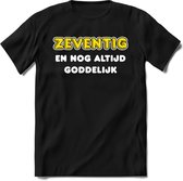 70 Jaar Goddelijk - Feest kado T-Shirt Heren / Dames - Wit / Geel - Perfect Verjaardag Cadeau Shirt - grappige Spreuken, Zinnen en Teksten. Maat XL