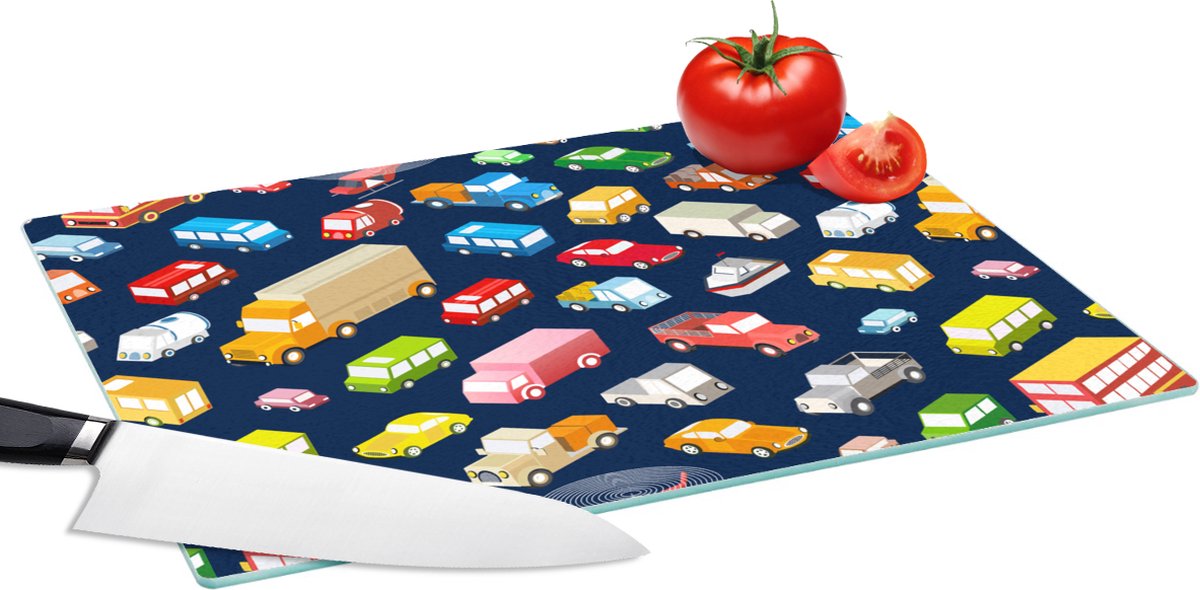 Glazen Snijplank - 39x28 - Patroon - Auto - Verkeer - Snijplanken Glas