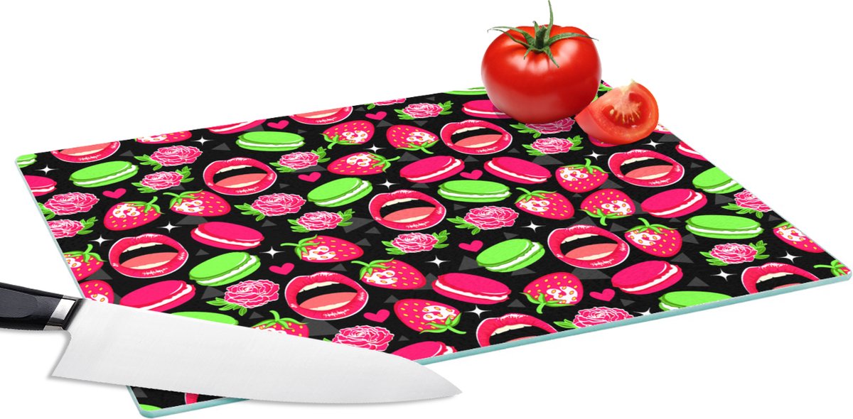 Glazen Snijplank - 39x28 - Eten - Patroon - Roze - Snijplanken Glas