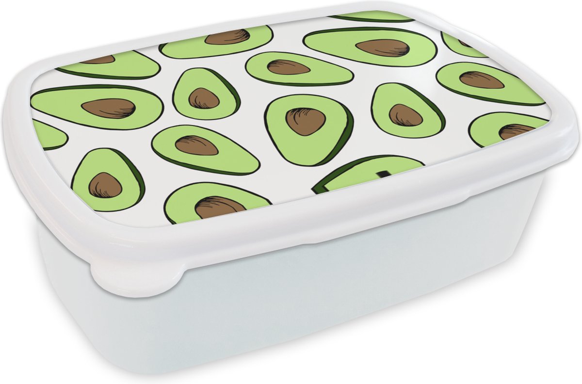 Broodtrommel Wit - Lunchbox - Brooddoos - Avocado - Patronen - Pastel - 18x12x6 cm - Volwassenen
