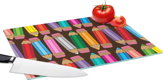 Foto: Glazen snijplank 39x28 potlood patronen abstract regenboog snijplanken glas