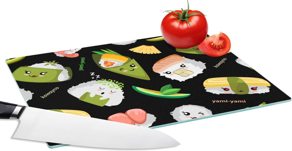Glazen Snijplank - 28x20 - Kawaii - Sushi - Patronen - Snijplanken Glas