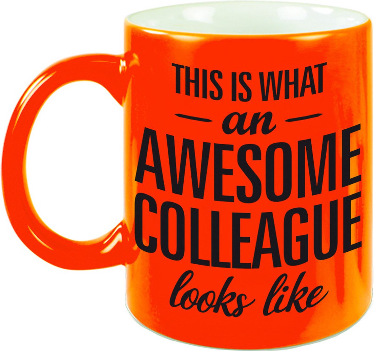 Awesome colleague - cadeau koffiemok - beker - 300 ml - collega afscheid - neon oranje