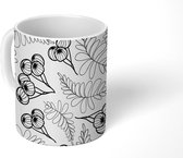 Mok - Koffiemok - Bessen - Bladeren - Zwart Wit - Mokken - 350 ML - Beker - Koffiemokken - Theemok